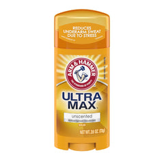 Arm & Hammer Ultramax unscented anti-perspirant stick offering long-lasting protection.