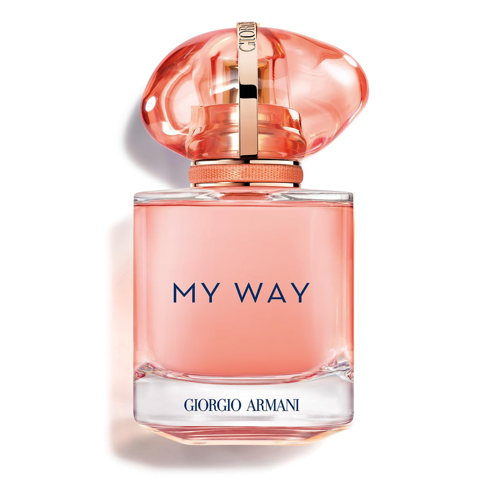 Armani Beauty My Way Ylang EDP bottle front view showing coral silhouette for a cheerful vibe