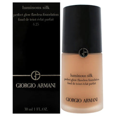Armani Beauty Luminous Silk Foundation no-04-25 bottle closeup shows radiant, weightless coverage.