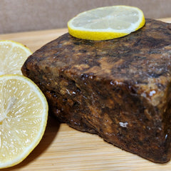 Aroma Depot Lemon African Black Soap bar cleanses skin and supports fresh starts.