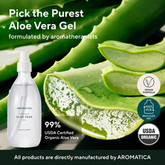 AROMATICA Aloe Vera Gel Face-Hair-Application demonstrates versatile use for skin and hair.