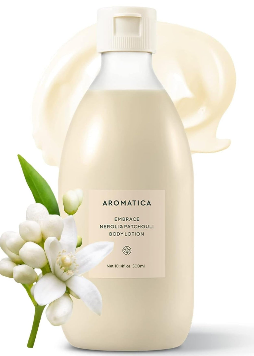 AROMATICA Embrace Neroli & Patchouli bottle close-up highlighting hydrating formula