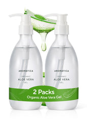 AROMATICA Organic Aloe Vera Gel 2-pack bottle for soothing after-sun care.