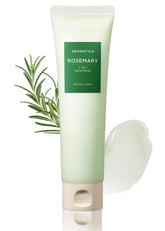 AROMATICA Rosemary 3-in-1 hair treatment jar shows nourishing, shiny results.