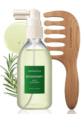 AROMATICA rosemary root enhancer bottle delivering refreshing scalp care.