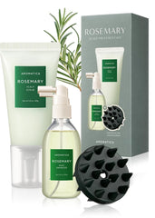 AROMATICA Rosemary Scalp Care Set bottle on a bathroom shelf for hydrating scalp care.