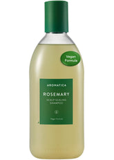 AROMATICA Rosemary Scalp Shampoo bottle front shows vegan formula for thinning hair support