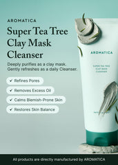 AROMATICA Tea Tree Clay Mask jar close-up showing pores-clearing texture