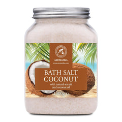 AROMATIKA Bath Sea Salt Coconut bottle pour for a calming soak and aroma