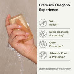 AROMAVITA Oregano Oil Soap Bar closeup reveals oregano extract and glycerin for balanced moisture