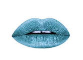 Aromi Arctic Teal Metallic Lipstick tube with bold, long-lasting color and shimmer.