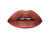 Aromi Metallic Lipstick Chocolate Brown with Bronze Shimmer swatch on lips