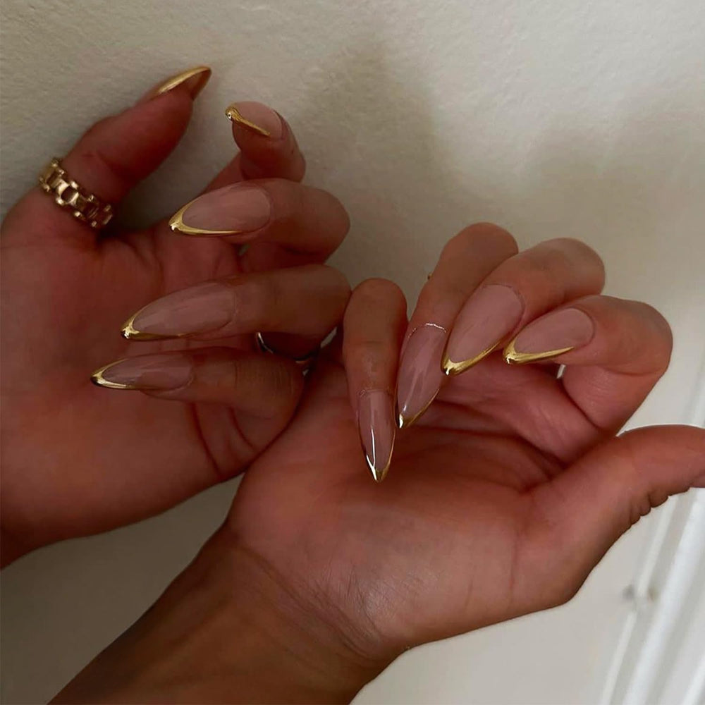 AROVFAM French Tips press-on nails with stiletto silhouette for daily elegance