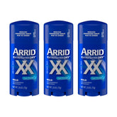 Arrid XX Extra Dry Cool Shower solid deodorant bottle closeup for quick protection against sweat.