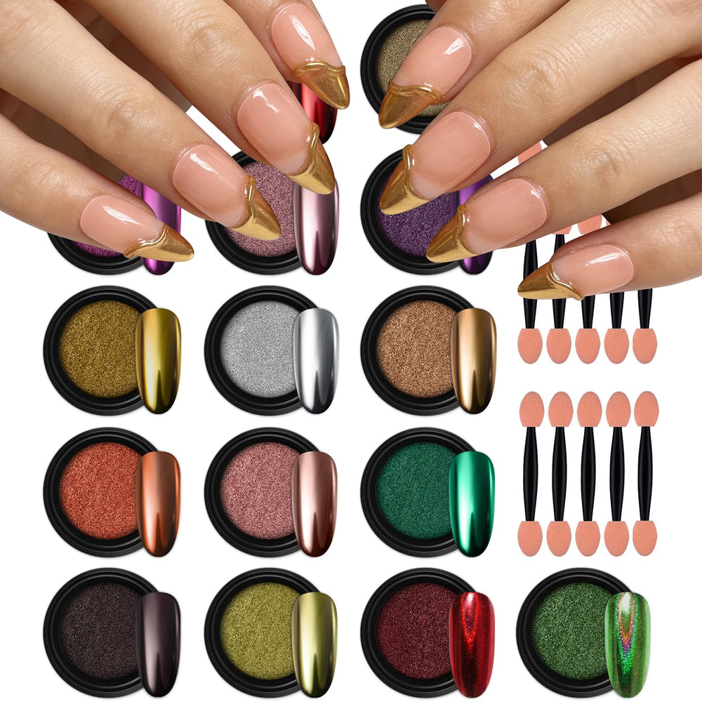 Artdone chrome nail powder collection 16pcs for mirror-like finishes.