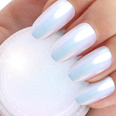 Artdone Unicorn Aurora powder swirls on black base for aurora chrome nails
