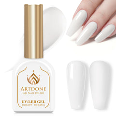 Artdone gel nail polish white bottle close-up for a clean manicure