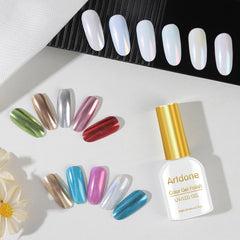 Artdone silver mirror chrome powder creates a bold, glassy chrome finish on nails.