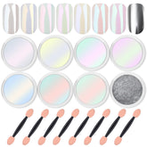Artdone silver mirror chrome powder adds a reflective finish on gel nails.