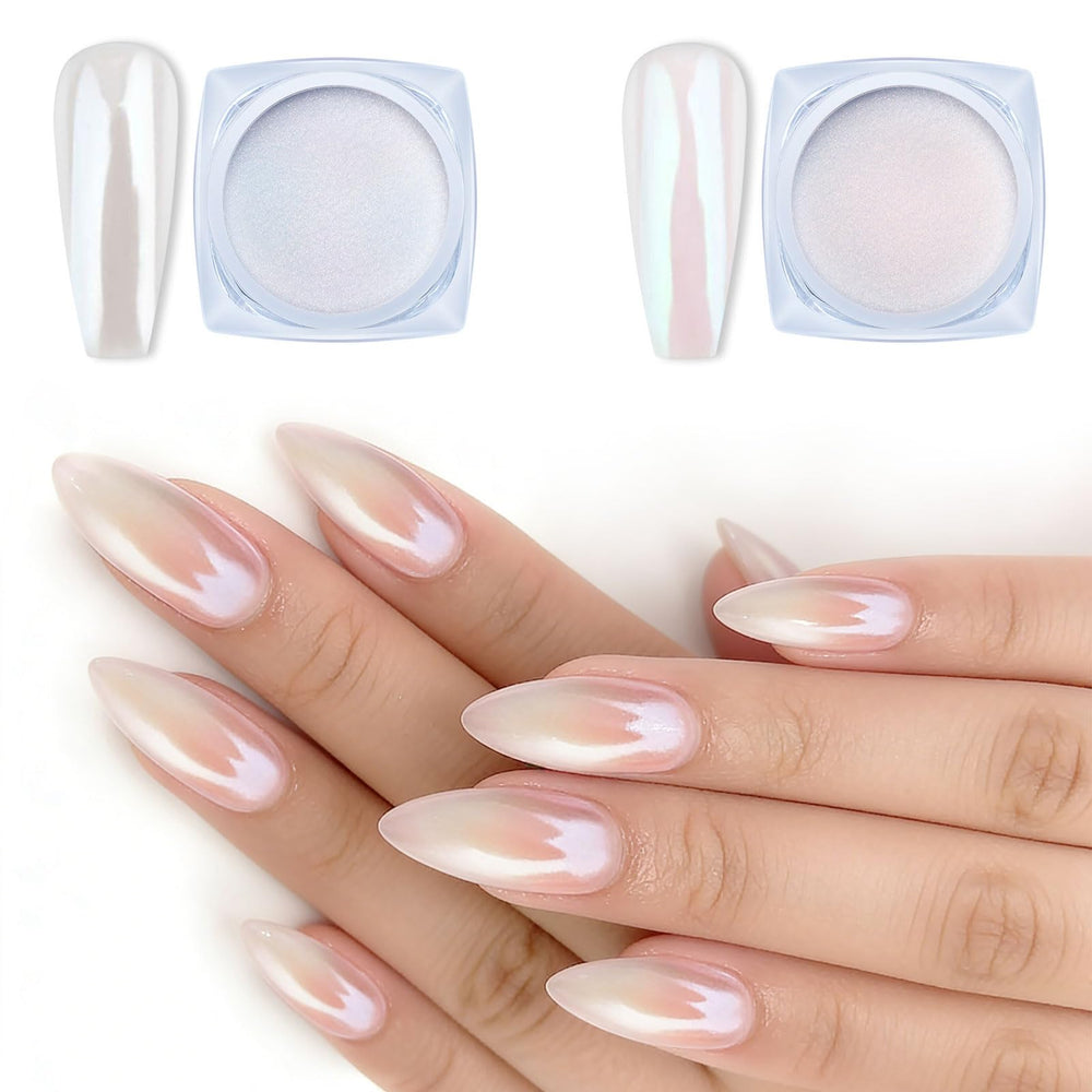 Artdone white pearl chrome powder bottle for dazzling nail chrome finish.