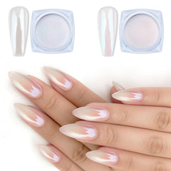 Artdone white pearl chrome powder bottle for dazzling nail chrome finish.