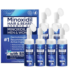 Artimore five percent minoxidil foam bottle ready for use on thinning areas
