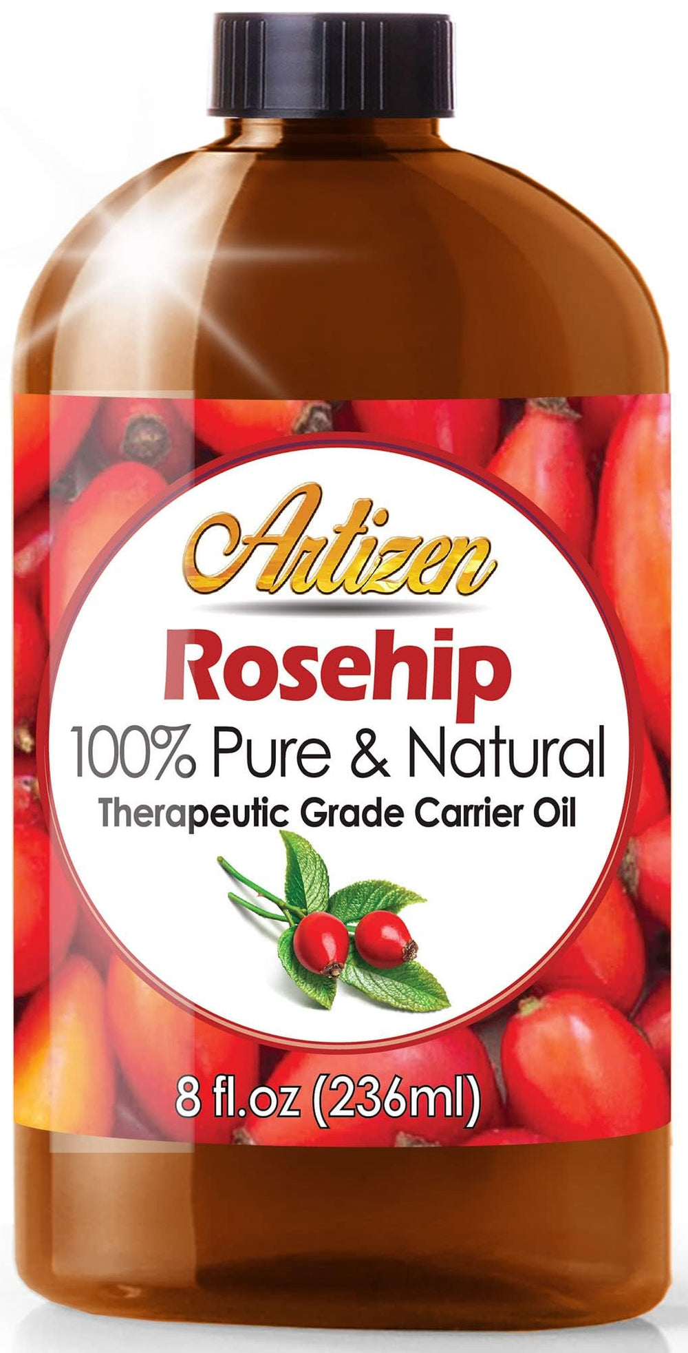 Artizen Rosehip Oil 8oz bottle showcases pure nourishment for skin.