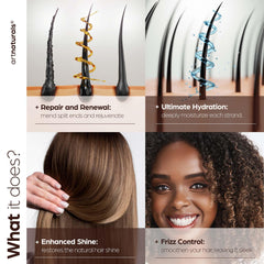 Hand applying conditioner to a strand for smooth, hydrated hair.