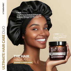 Artnaturals hair mask jar close-up, enriched with argan oil for shine.
