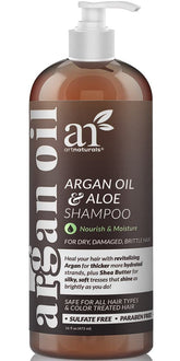 Artnaturals Moroccan Argan Oil Shampoo bottle closeup shows deep moisture for all hair types