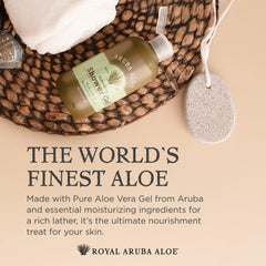 Aruba Aloe Refreshing Shower Gel bottle being poured for a silky cleanse