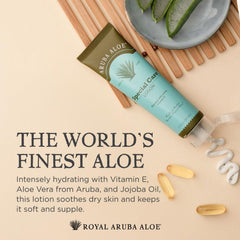 Aruba Aloe Special Care Lotion ingredients highlight aloe, vitamin E, and jojoba oil for nourished skin.
