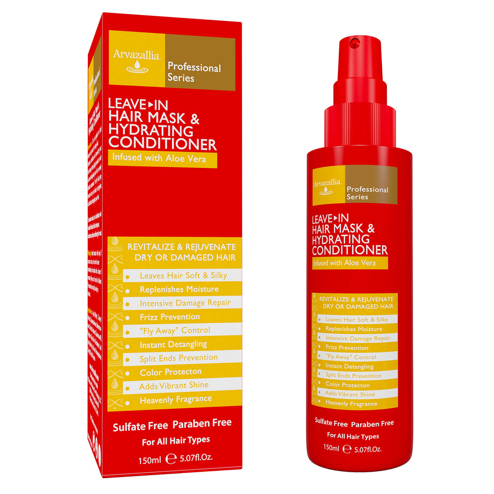 Arvazallia leave-in hair mask bottle for silky, easy-to-manage hair.