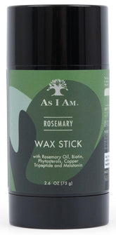 As I Am Rosemary Wax Stick bottle close-up showing flexible hold for styling