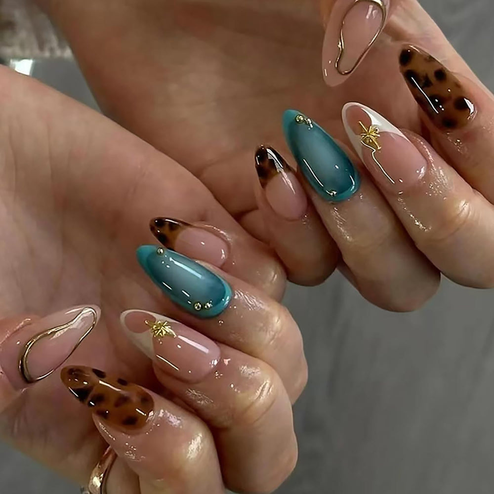 ASABITE almond nails with brown leopard design for quick at-home manicure