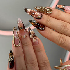 ASABITE almond press on nails with 3D flower rhinestones for a striking at-home manicure