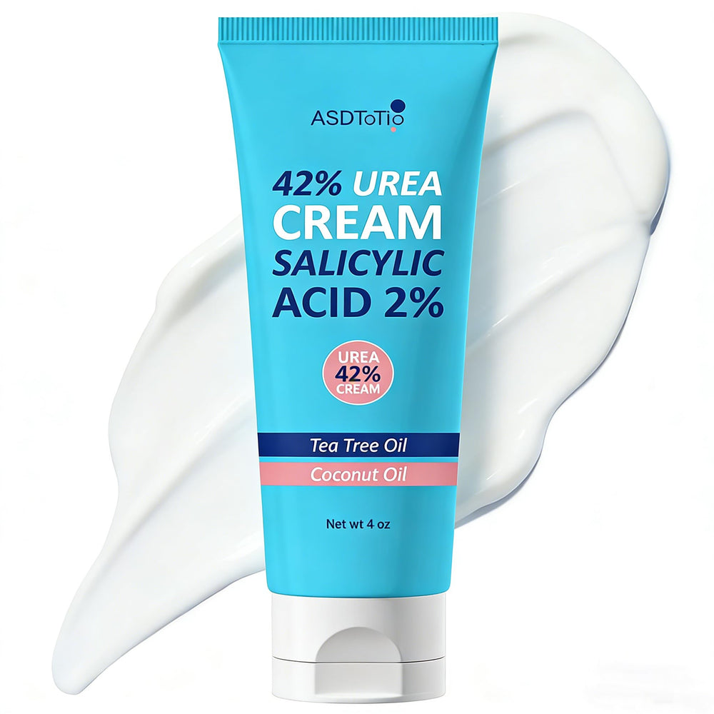 ASDToTio Urea Cream 42% jar shown as a dedicated foot care product for hydration