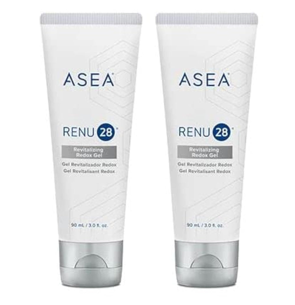 ASEA Renu 28 redox gel two-pack bottle shown for skin renewal and soothing comfort.