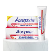 Asepxia bottle and tube packaging for on-the-go acne care.