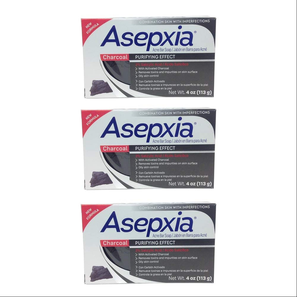 Asepxia Charcoal Cleansing Bar pack of 3 for deep cleansing and oil control.