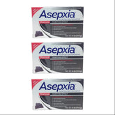Asepxia Charcoal Cleansing Bar pack of 3 for deep cleansing and oil control.