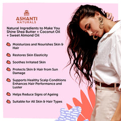 Ashanti Naturals almond oil coconut blend close-up for nourishment.
