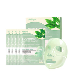 Ashlyn Green Tea soothing collagen mask sheet on face delivering calm hydration for sensitive skin