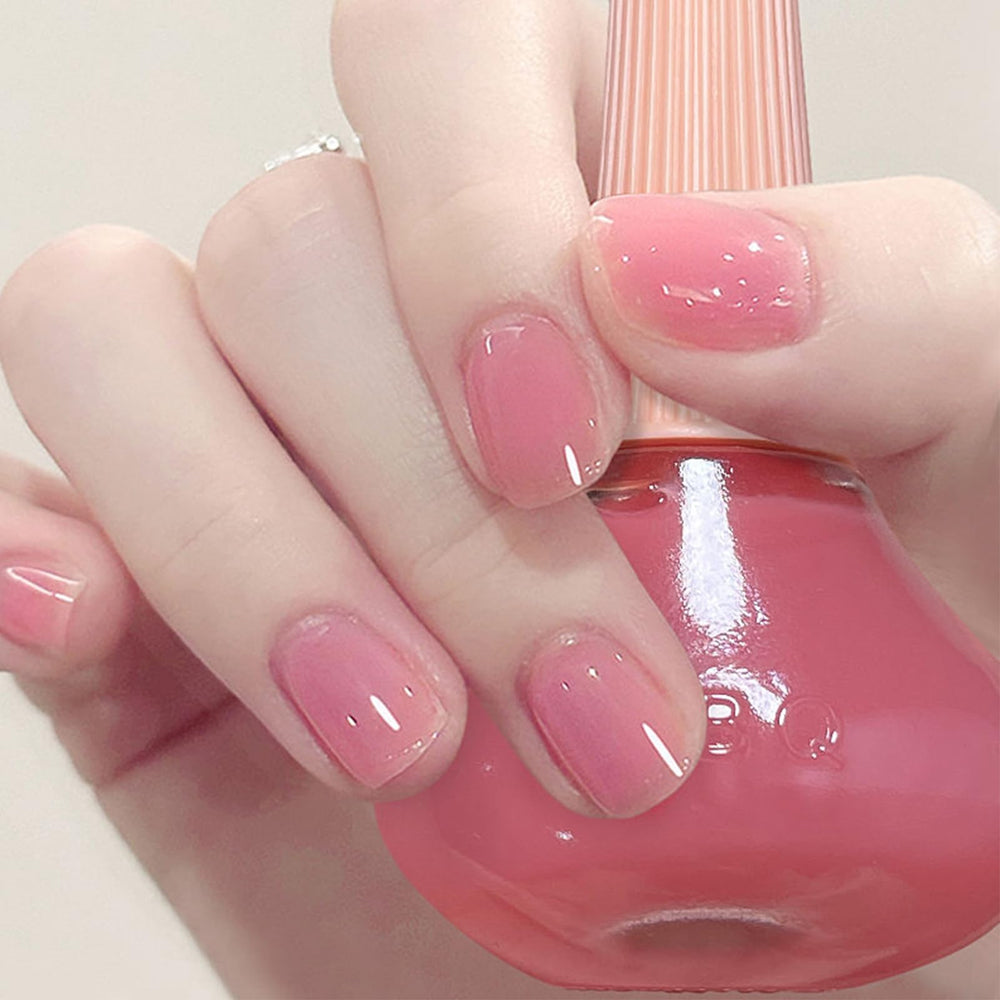 ASMAYSA Pink Jelly Nail Polish bottle shows translucent pink for a glossy manicure
