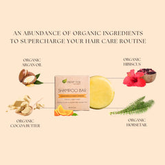 Herbs like nettle and hibiscus highlighted on Aspen Kay Naturals Moroccan Argan Oil Shampoo Bar for nourishment.