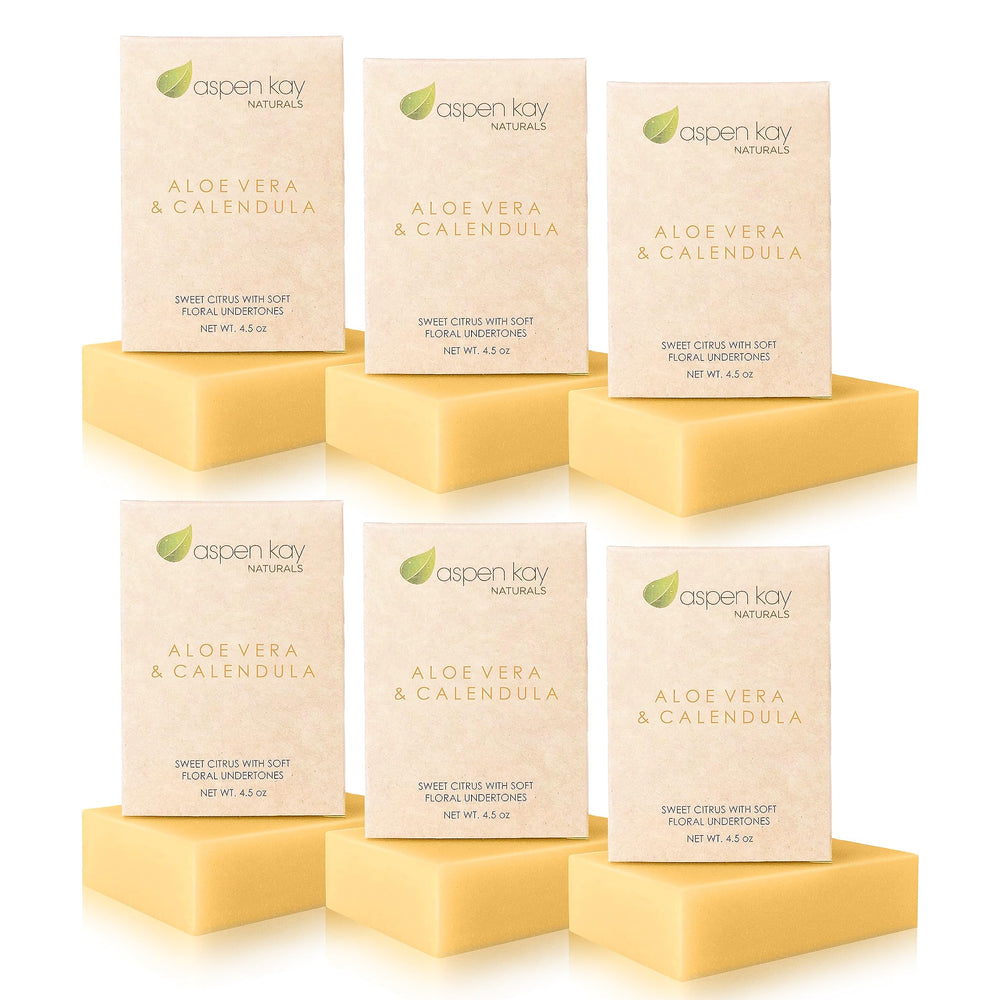 Aspen Kay Naturals aloe-calendula soap bar close-up for gentle cleansing and nourishing skin