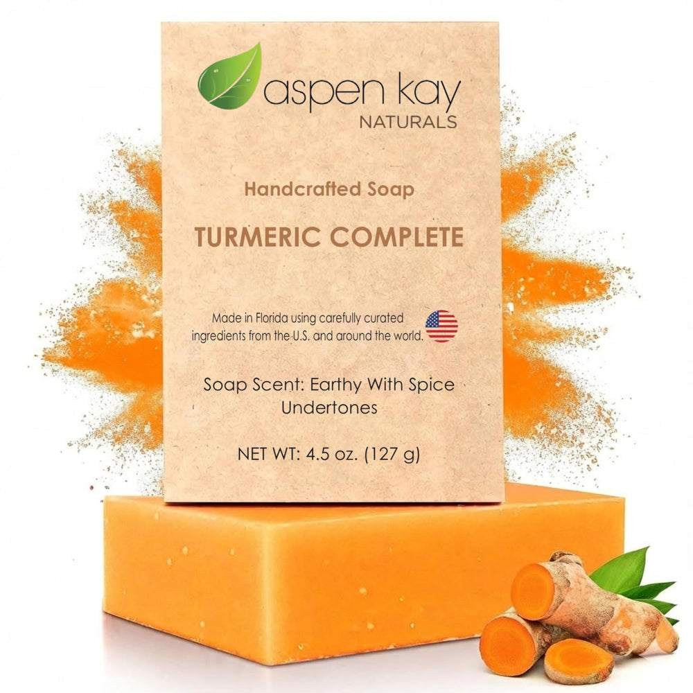 Aspen Kay Naturals turmeric soap bar for face and body, gentle cleansing.
