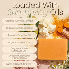 Aspen Kay Naturals turmeric soap chamomile calendula infusion soothes skin.