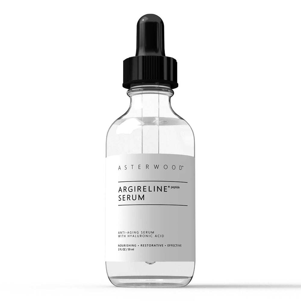 Asterwood Argireline Serum bottle front demonstrates fragrance-free packaging for sensitive skin.