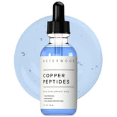 Asterwood Copper Peptides Serum bottle in hero shot supporting radiant skin and smooth texture.